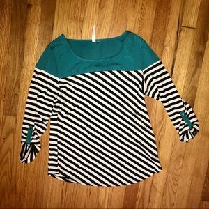 3/$20 Black, white, and teal striped top